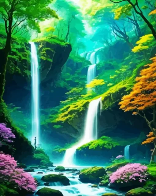 forest waterfall art Diamond Dotz