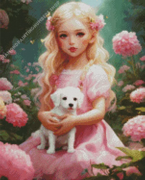 girl and dog art Diamond Paints
