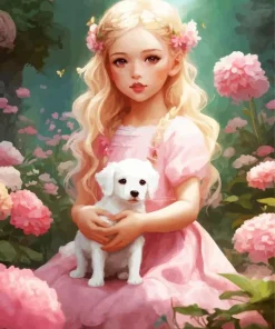 girl and dog art Diamond With Numbers