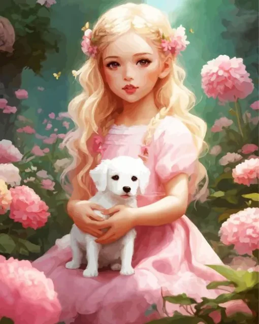girl and dog art Diamond With Numbers