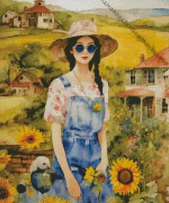 girl and sunflower Diamond Paints