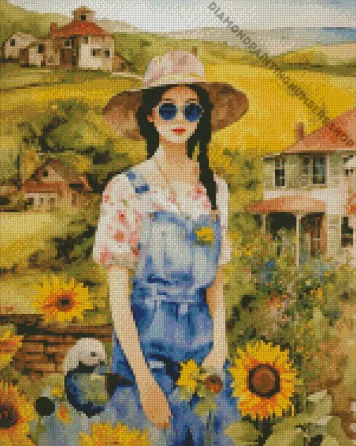 girl and sunflower Diamond Paints