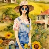 girl and sunflower Diamond Paints