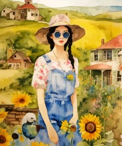 girl and sunflower Diamond Paints