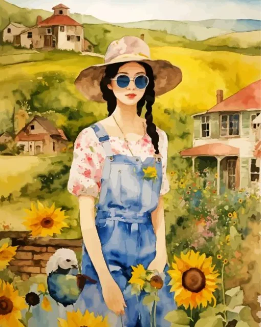 girl and sunflower Diamond Paints