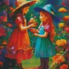 girls picking flowers Diamond Paints