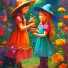 girls picking flowers Diamond Paints