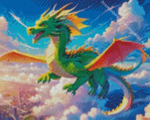 green flying dragon art Diamond Paintings