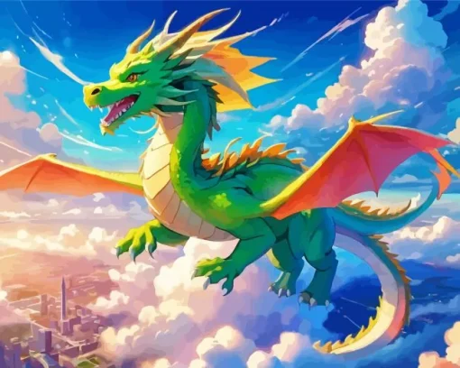 green flying dragon art Diamond Paintings