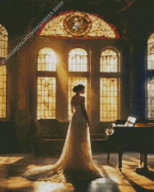 lady and piano Diamond With Numbers