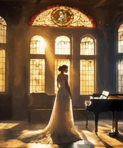 lady and piano Diamond With Numbers