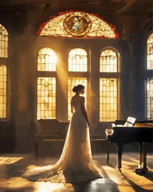 lady and piano Diamond With Numbers