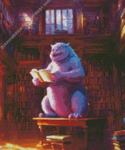 old library with a lot of books and funny little m (1) Diamond With Numbers