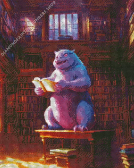 old library with a lot of books and funny little m (1) Diamond With Numbers
