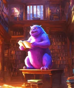 old library with a lot of books and funny little m (1) Diamond With Numbers