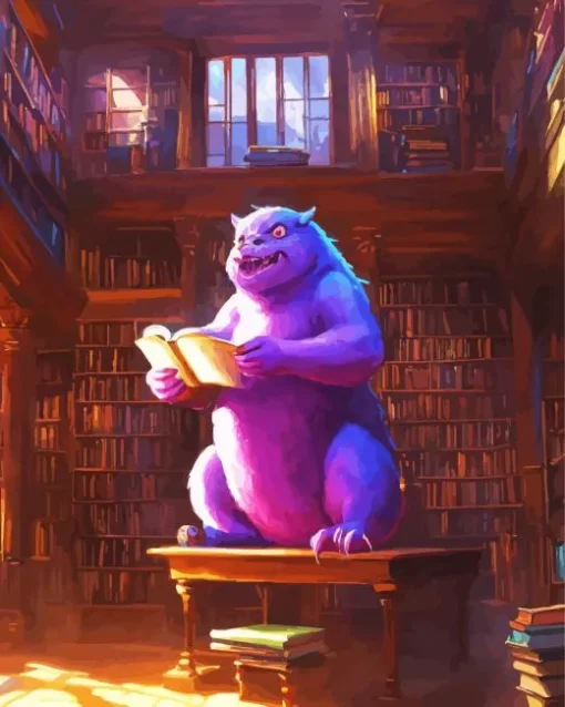 old library with a lot of books and funny little m (1) Diamond With Numbers