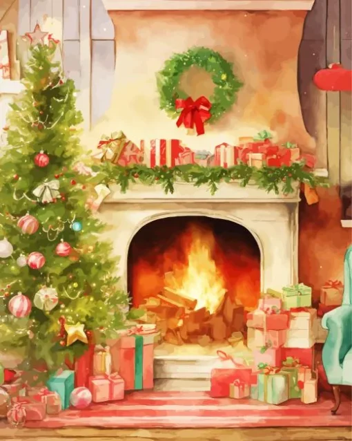 pink fireplace romantic Diamond With Numbers