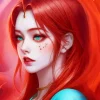 Anime Girl With Blue Eyes And Red Hair Diamond Painting