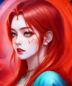 Anime Girl With Blue Eyes And Red Hair Diamond Painting
