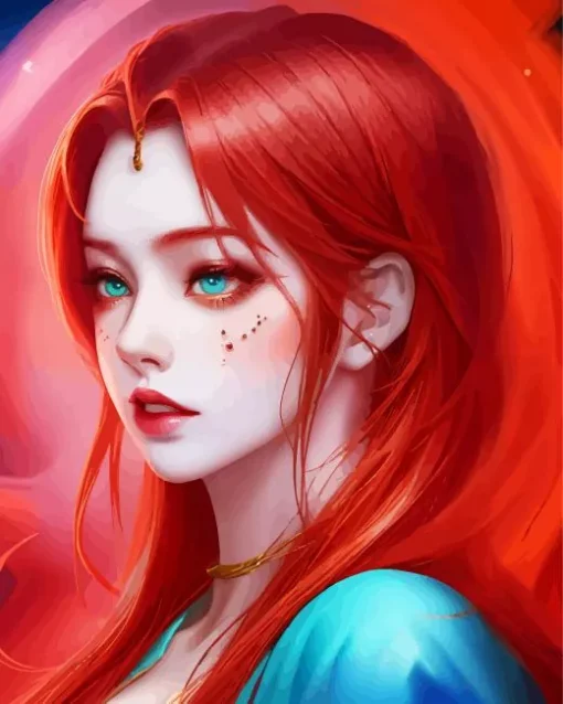 Anime Girl With Blue Eyes And Red Hair Diamond Painting