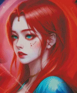 Anime Girl With Blue Eyes And Red Hair Diamond Painting