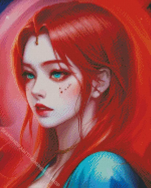 Anime Girl With Blue Eyes And Red Hair Diamond Painting
