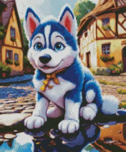 Blue Husky Puppy Diamond Painting