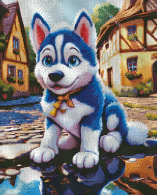 Blue Husky Puppy Diamond Painting