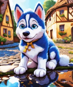 Blue Husky Puppy Diamond Painting