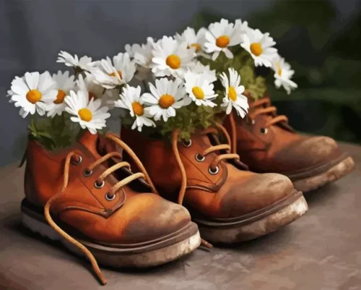 Boots with Daisies Diamond Painting