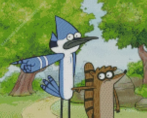 Cartoon Blue Jay Bird And Raccoon Diamond Painting