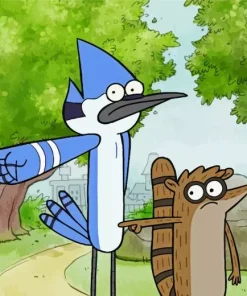 Cartoon Blue Jay Bird And Raccoon Diamond Painting