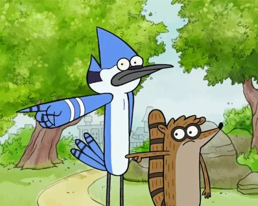 Cartoon Blue Jay Bird And Raccoon Diamond Painting