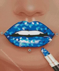 Geometric Blue Lips Diamond Painting