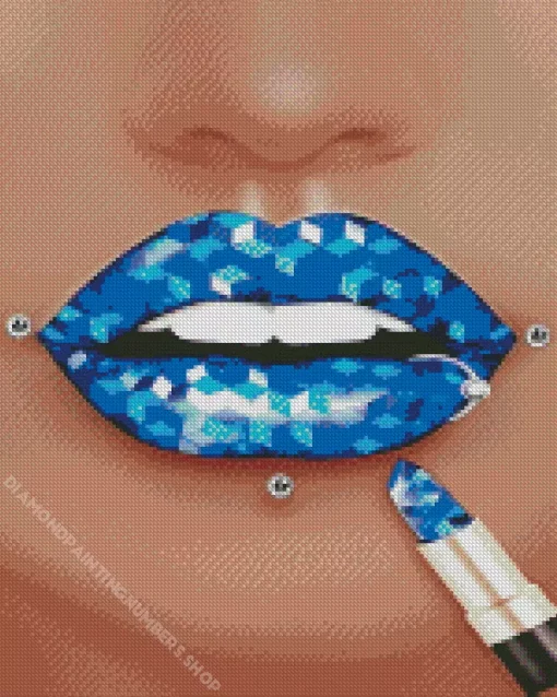 Geometric Blue Lips Diamond Painting