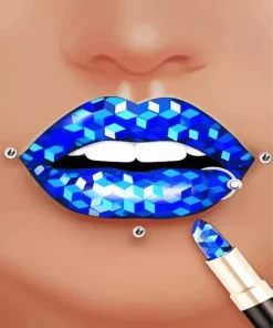 Geometric Blue Lips Diamond Painting