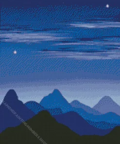 Illustration Blue Mountain Diamond Painting