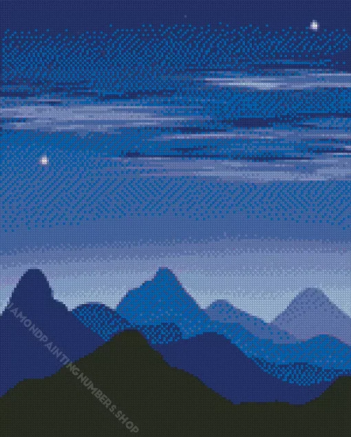 Illustration Blue Mountain Diamond Painting