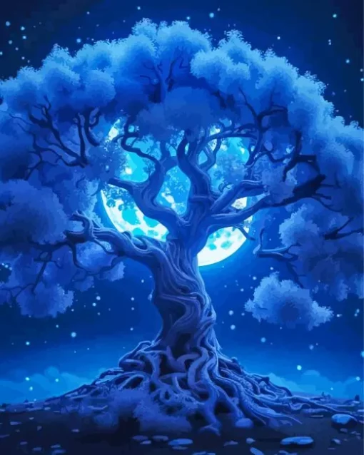 Moonlight Blue Tree Diamond Painting