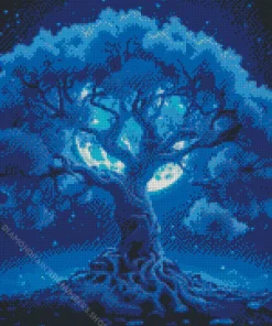 Moonlight Blue Tree Diamond Painting