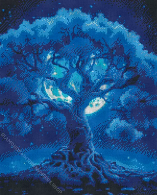 Moonlight Blue Tree Diamond Painting