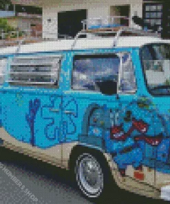 Old Blue Mini Van Diamond Painting