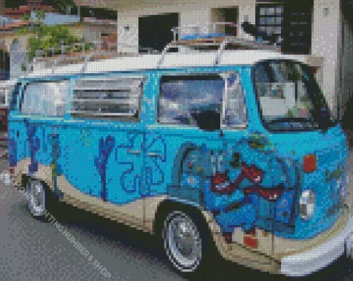 Old Blue Mini Van Diamond Painting