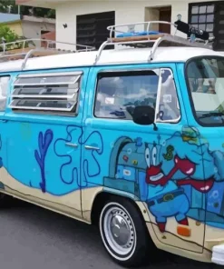 Old Blue Mini Van Diamond Painting