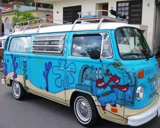 Old Blue Mini Van Diamond Painting