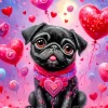 Valentines Black Pug Puppy Diamond Painting