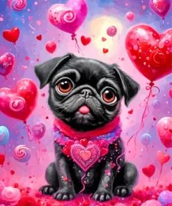 Valentines Black Pug Puppy Diamond Painting