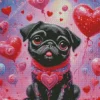 Valentines Black Pug Puppy Diamond Painting