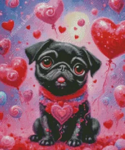 Valentines Black Pug Puppy Diamond Painting