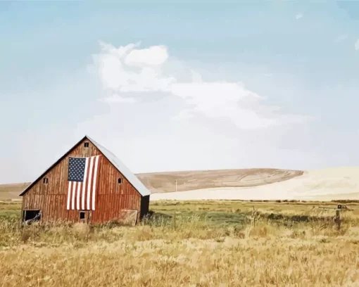 Barn With American Flag Diamond Painting